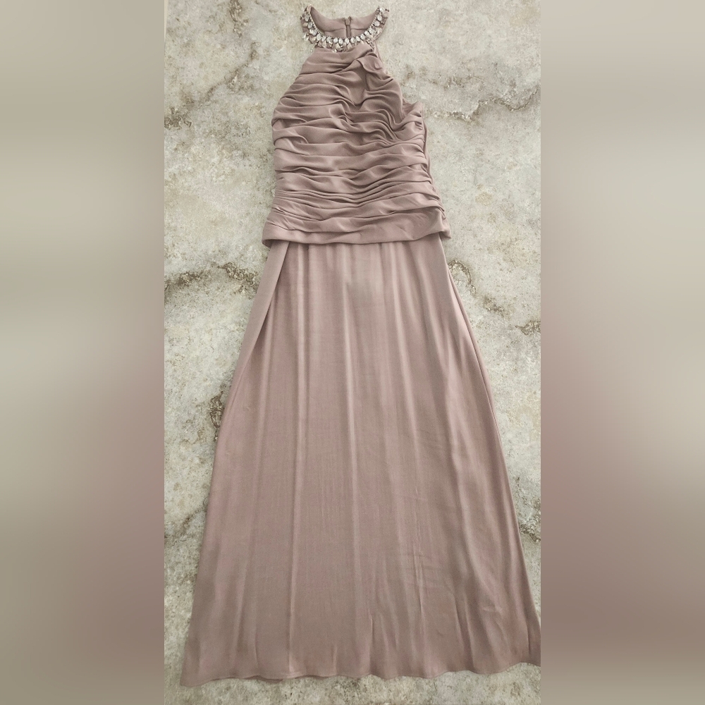 Vintage Cachet Long Taupe Maxi Dress